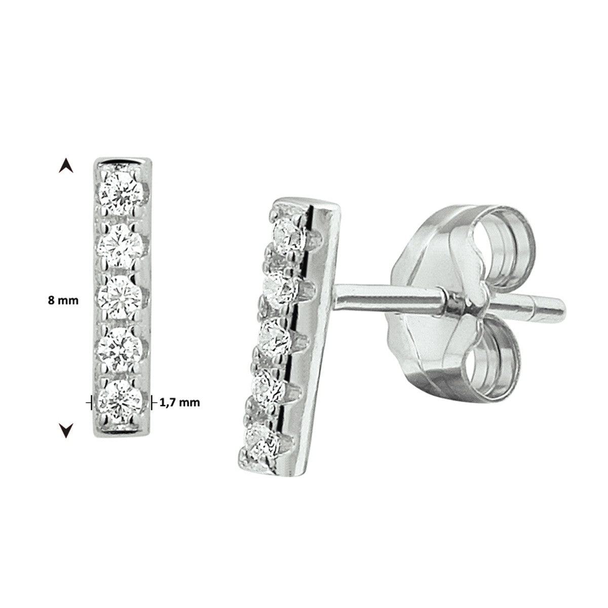 Zilver Gerhodineerd Oorknoppen Balkje Zirkonia 1324562 - PansiteNederland.nl