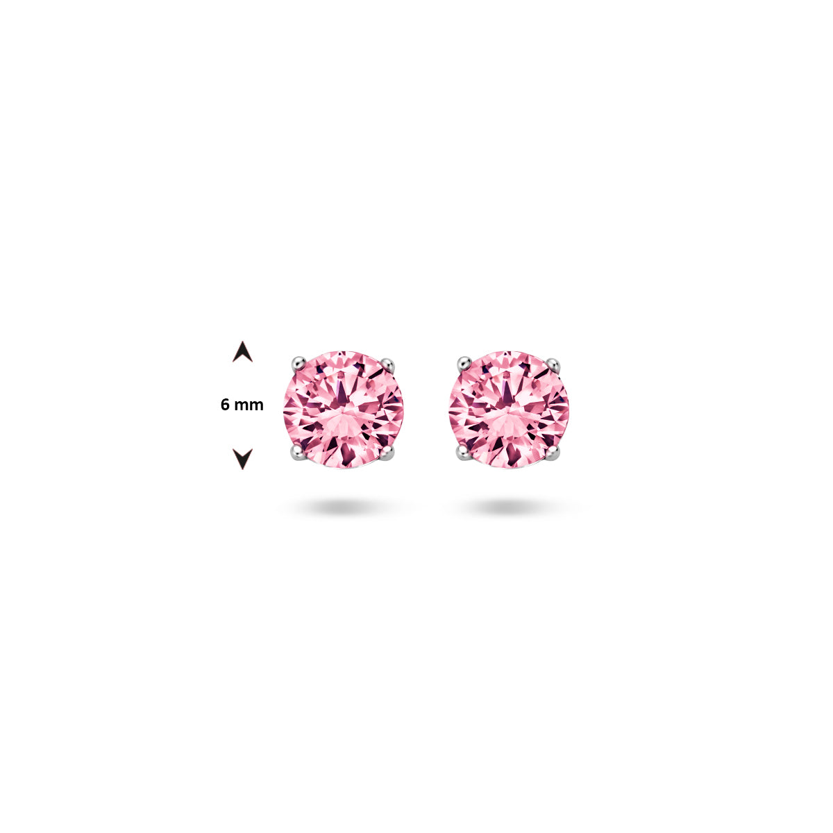 Oorknoppen zirkonia zilver gerhodineerd roze 6 mm #Kleur_Roze