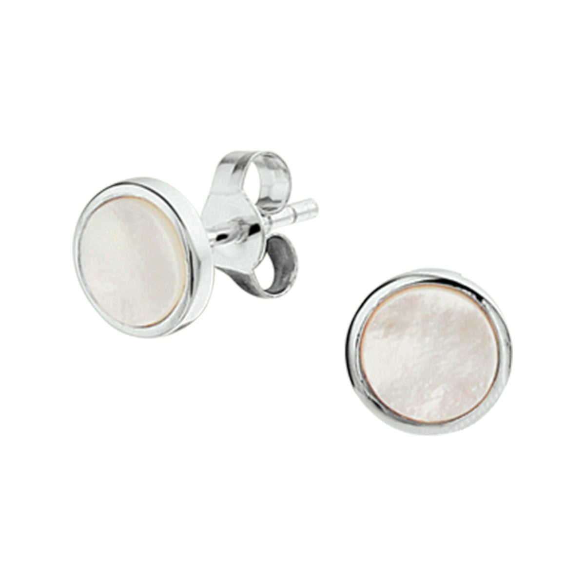 Zilver Gerhodineerd Oorknoppen Rond Parelmoer 1326002 - PansiteNederland.nl