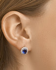 Zilver Gerhodineerd Oorknoppen Zirkonia En Synthetische Saffier Halo 1326184 - PansiteNederland.nl