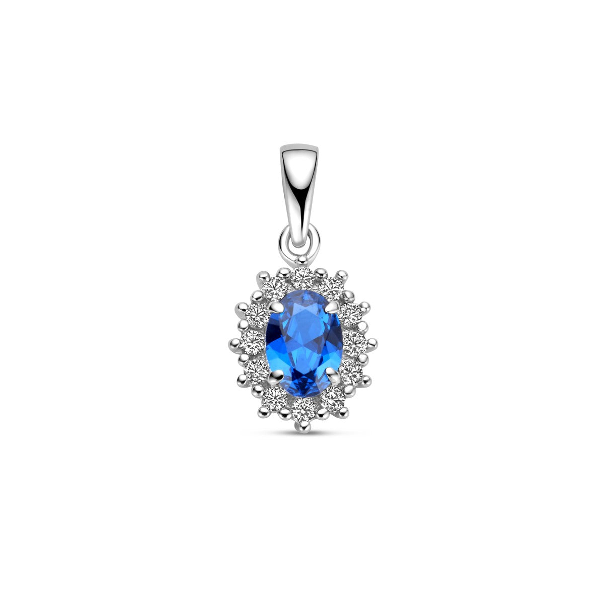 zilver gerhodineerd hanger zirkonia en synthetische saffier halo 1326685 - PansiteNederland.nl