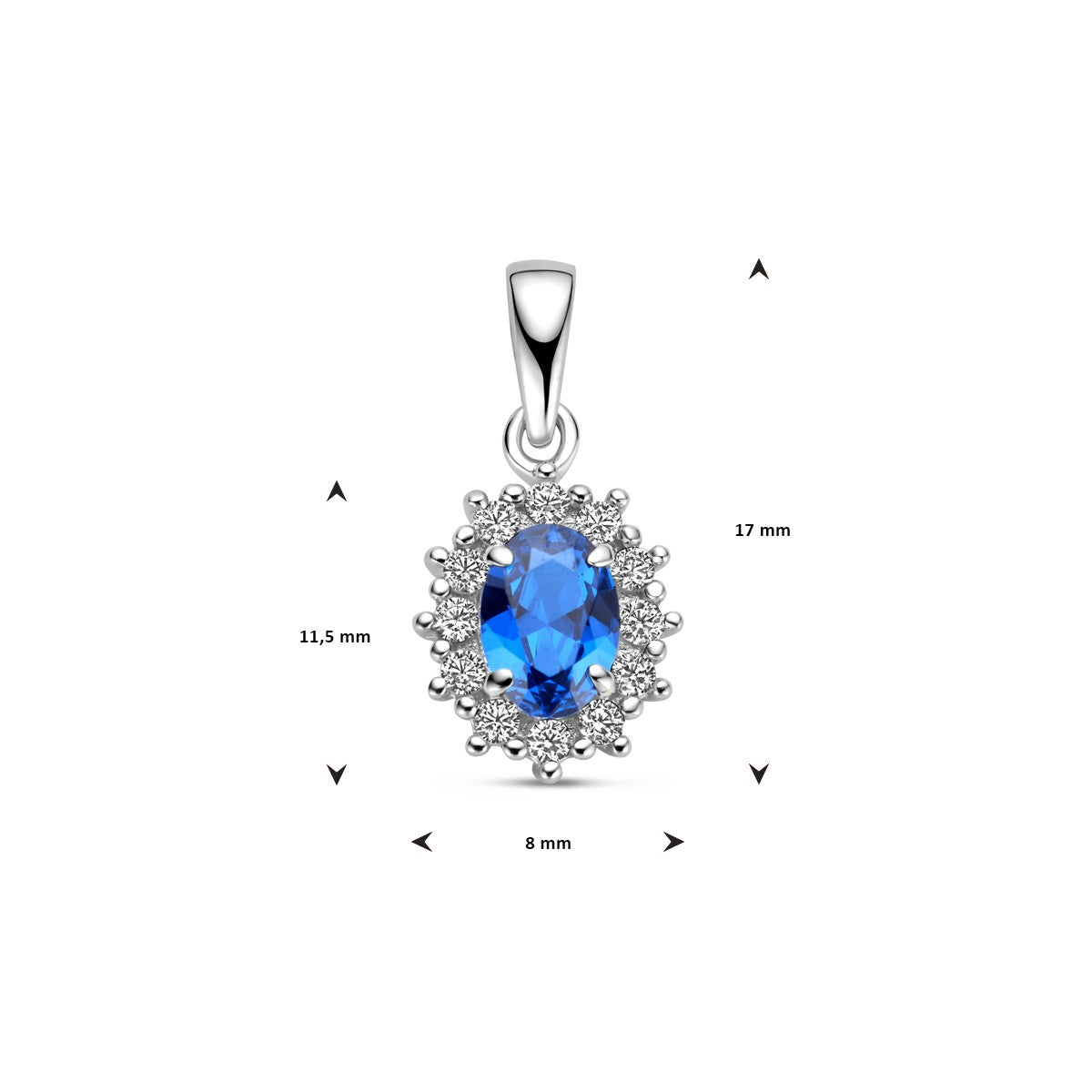 zilver gerhodineerd hanger zirkonia en synthetische saffier halo 1326685 - PansiteNederland.nl