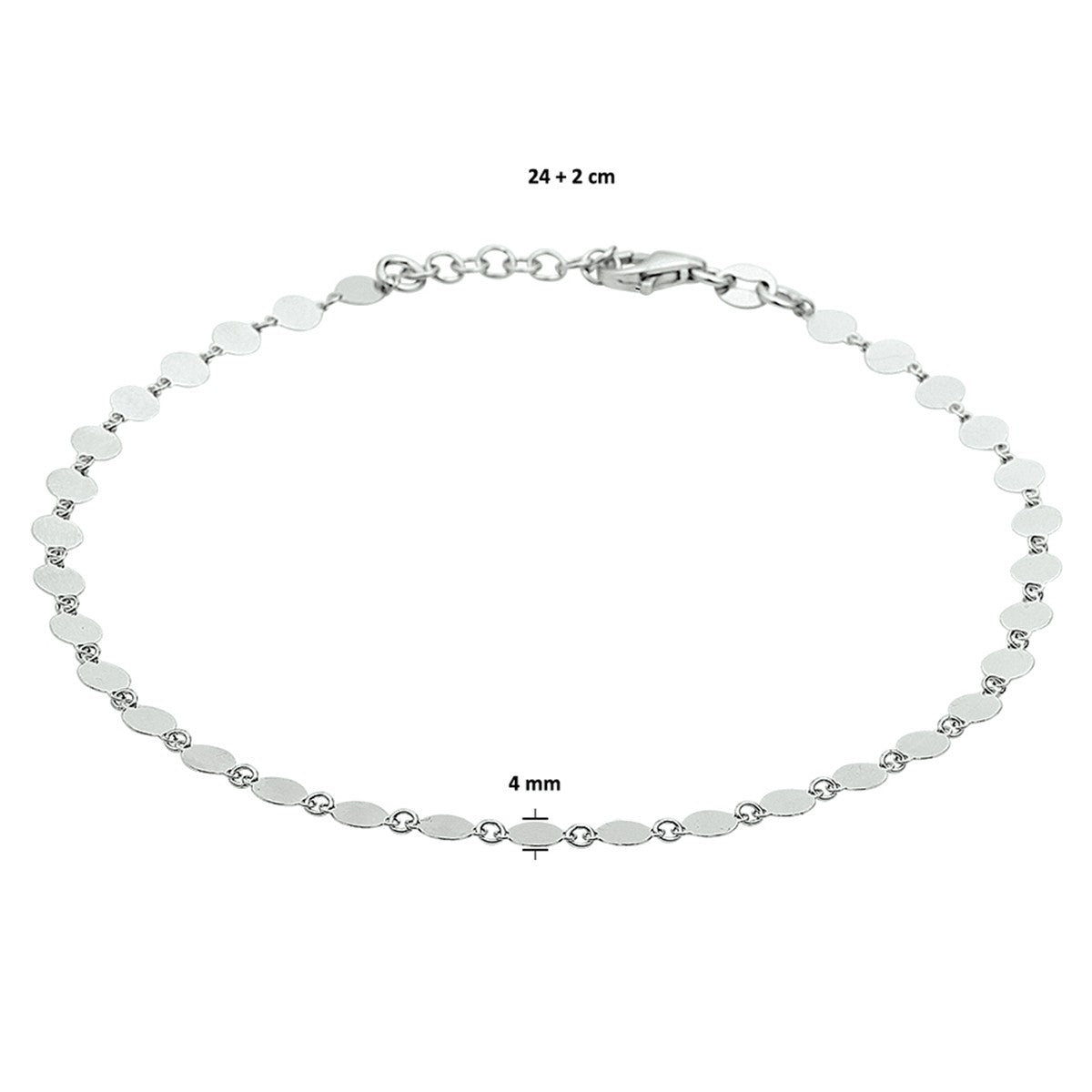 Zilver gerhodineerd enkelbandje 4,0 mm 24 + 2 cm 1327820 - PansiteNederland.nl