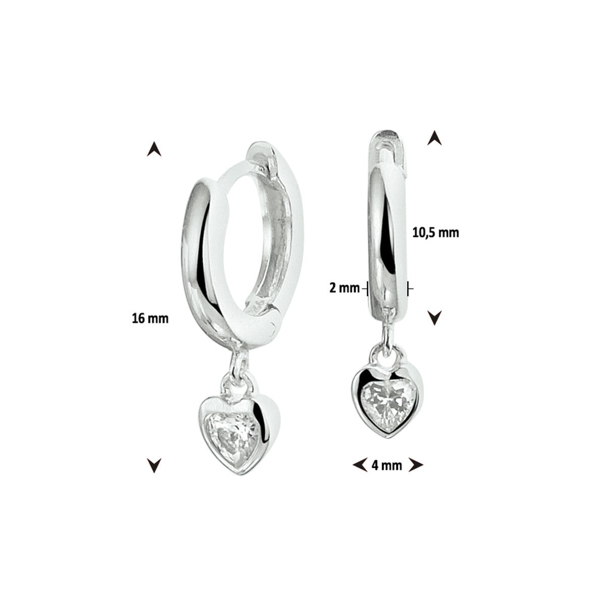 Zilver Gerhodineerd Klapoorringen Hart Zirkonia 1328278 - PansiteNederland.nl