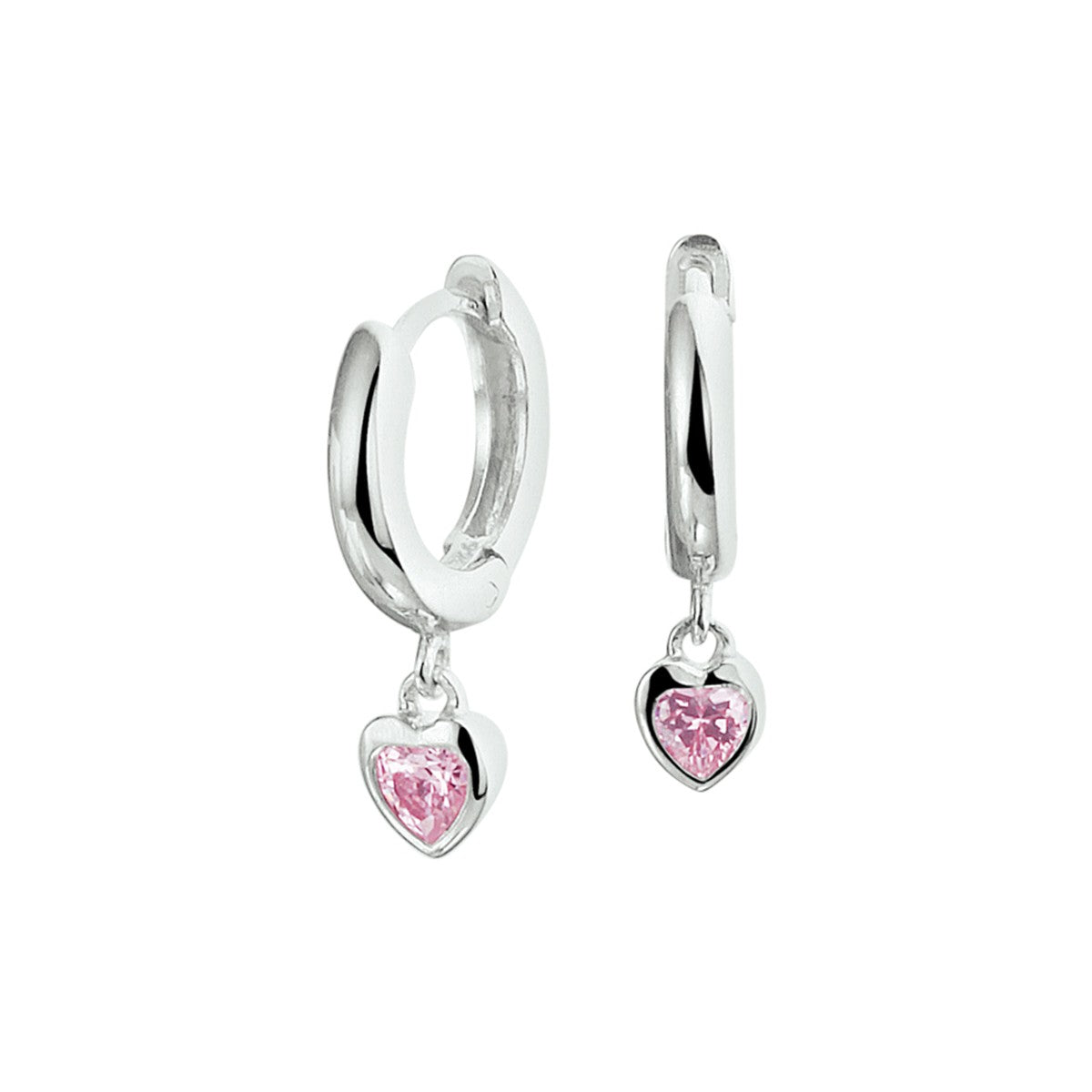 Zilver Gerhodineerd Klapoorringen Hart Roze Zirkonia 1328279 - PansiteNederland.nl