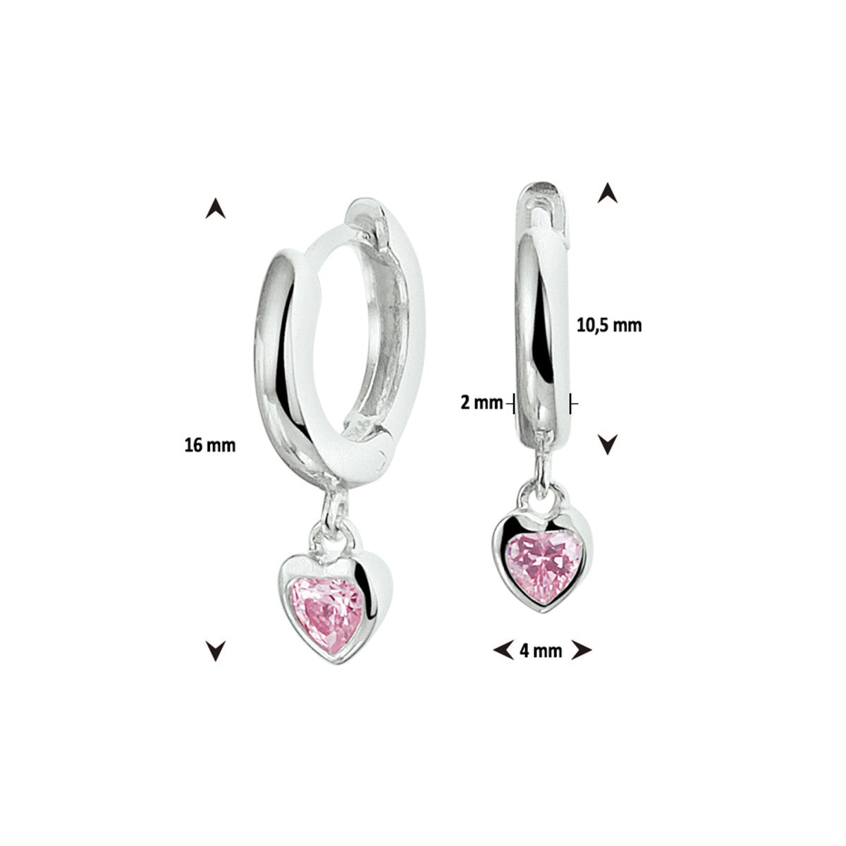 Zilver Gerhodineerd Klapoorringen Hart Roze Zirkonia 1328279 - PansiteNederland.nl