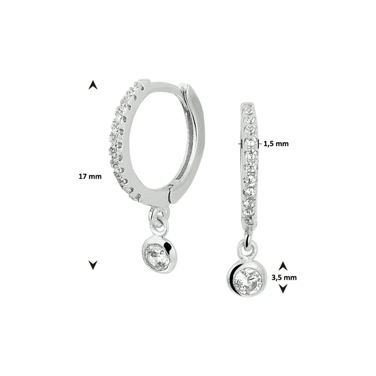 Zilver Gerhodineerd Klapoorringen Zirkonia 1328364 - PansiteNederland.nl