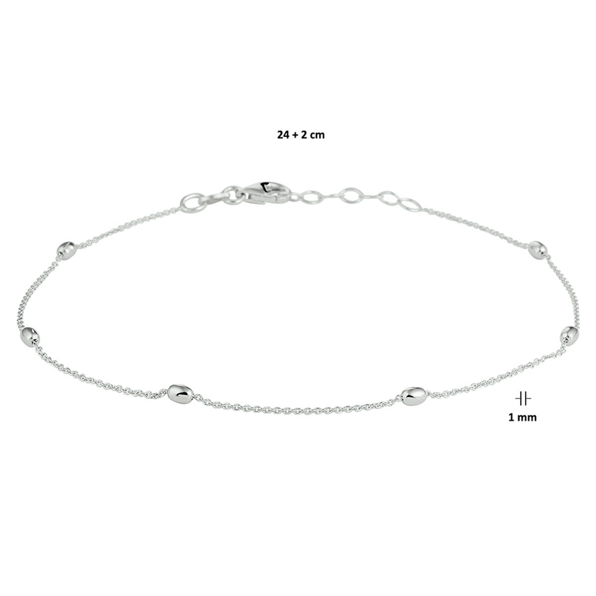 Zilver gerhodineerd enkelbandje bolletjes 2,5 mm 24 + 2 cm 1328389 - PansiteNederland.nl