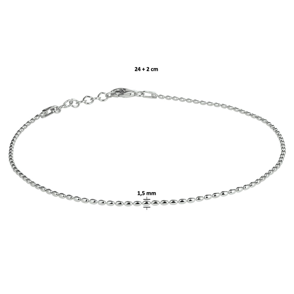 Zilver gerhodineerd enkelbandje bolletjes 1,5 mm 24 + 2 cm 1328390 - PansiteNederland.nl