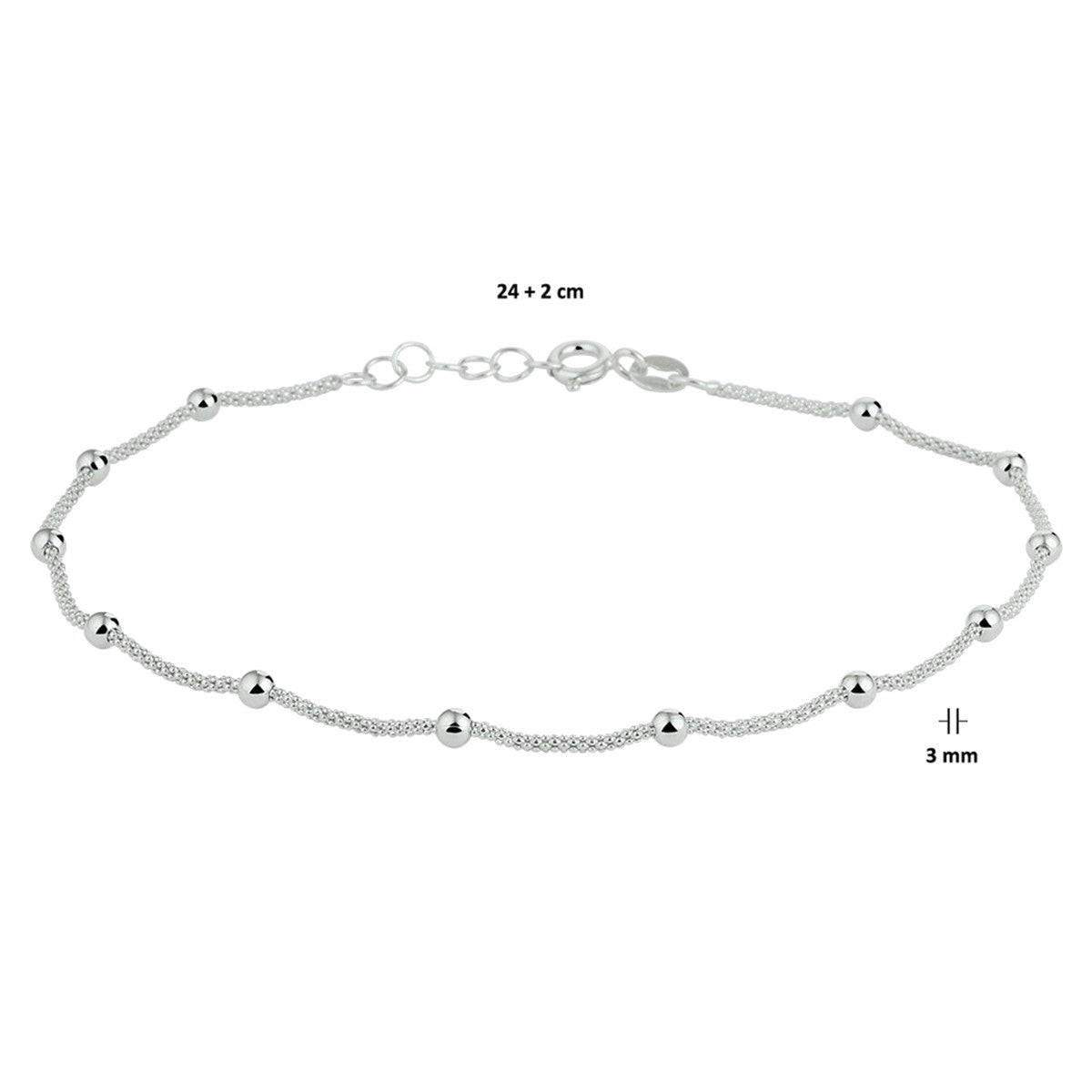Zilver gerhodineerd enkelbandje bolletjes 3,0 mm 1328391 - PansiteNederland.nl