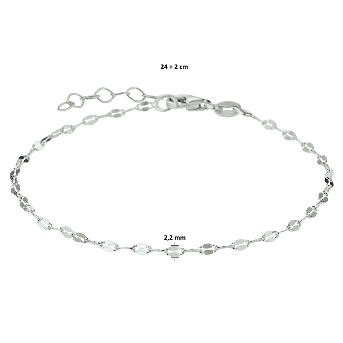 Zilver gerhodineerd enkelbandje 2,2 mm 24 + 2 cm 1328450 - PansiteNederland.nl