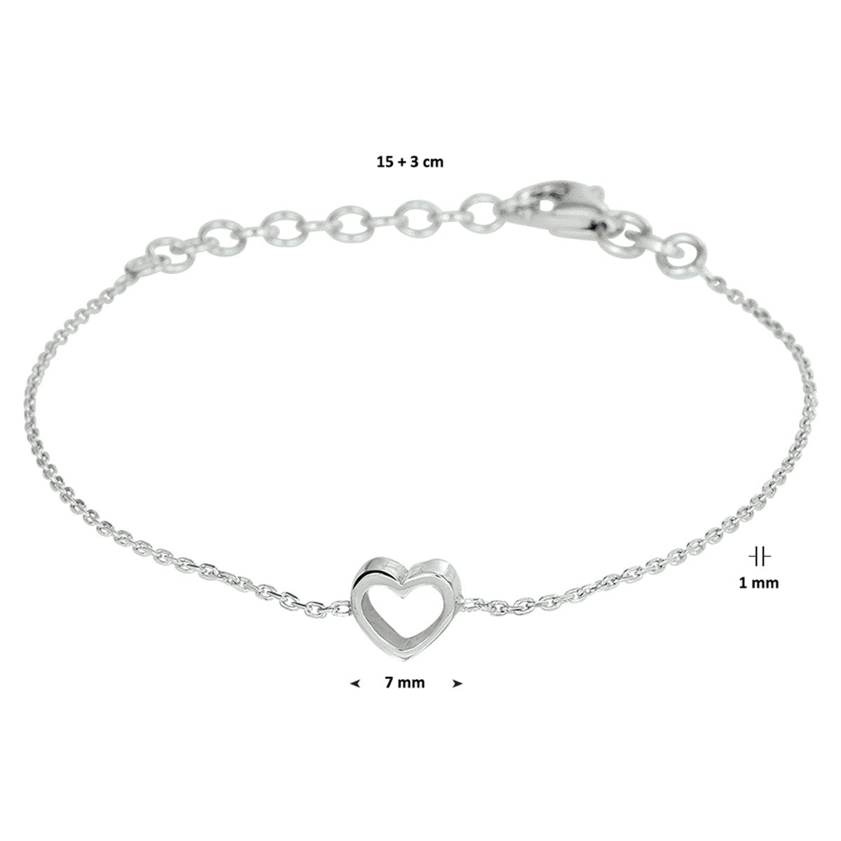 Zilver Gerhodineerd Armband Hart 15 + 3 Cm 1328593 - PansiteNederland.nl