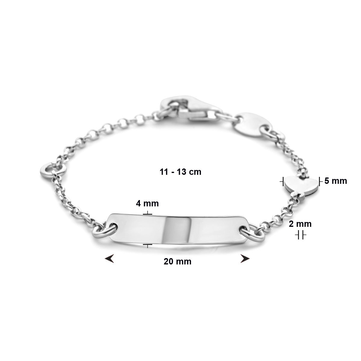 Zilver Gerhodineerd Graveerarmband Hart Plaat 4,0 mm 1329938 - PansiteNederland.nl