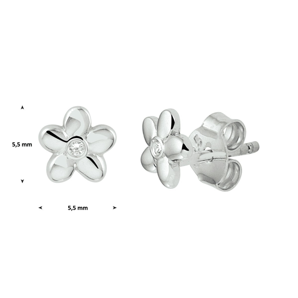 Zilver Gerhodineerd Oorknoppen Bloem Zirkonia 1329201 - PansiteNederland.nl