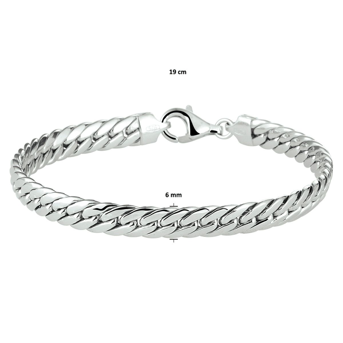 Armband gourmette 4 zijdes geslepen 6,0 mm 19 cm zilver gerhodineerd