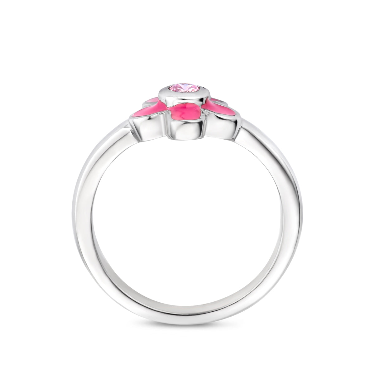 Ring bloem roze zirkonia emaille zilver gerhodineerd