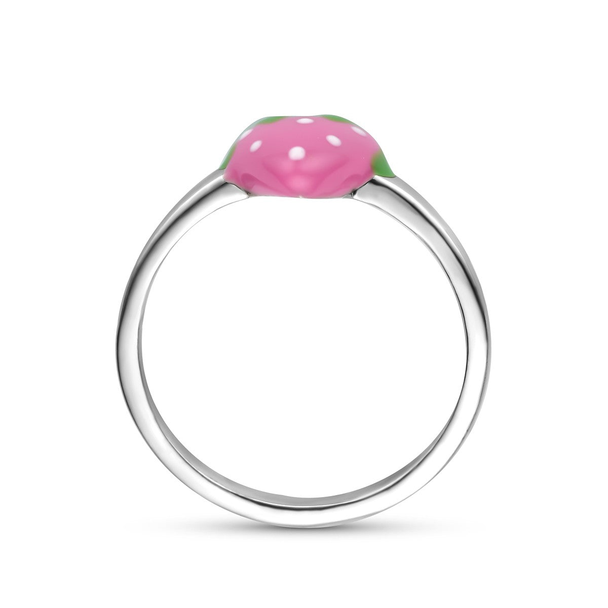Ring aardbei emaille zilver