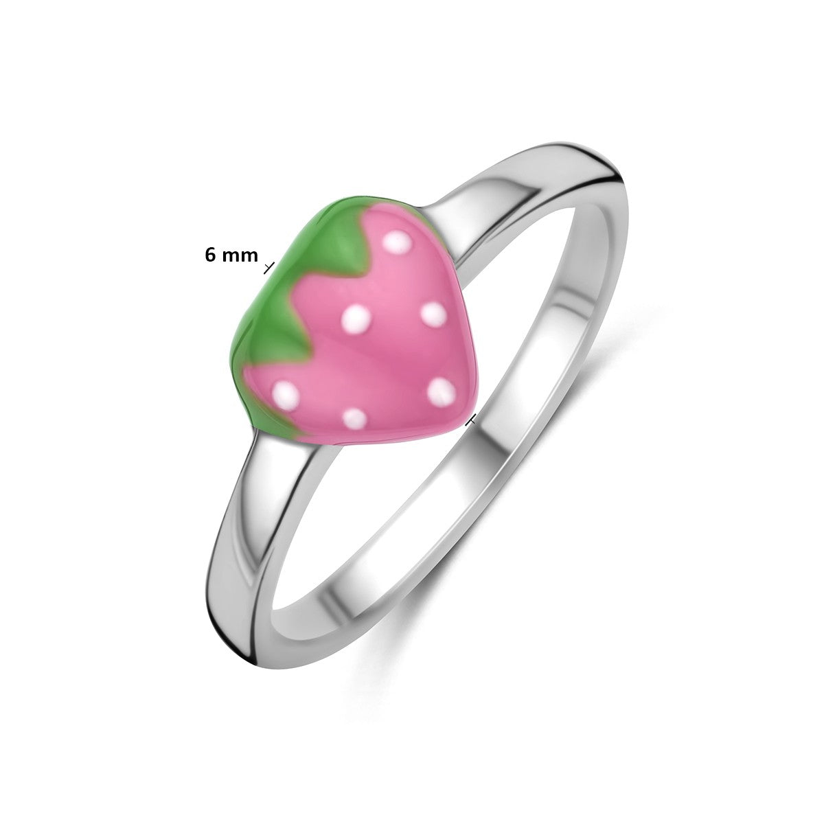Ring aardbei emaille zilver