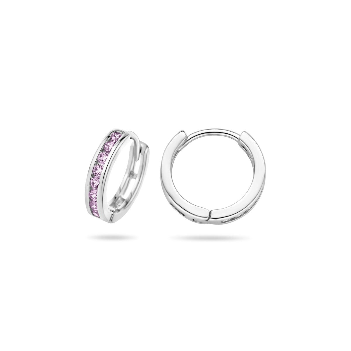 Oorbellen roze zirkonia 12,5 mm zilver