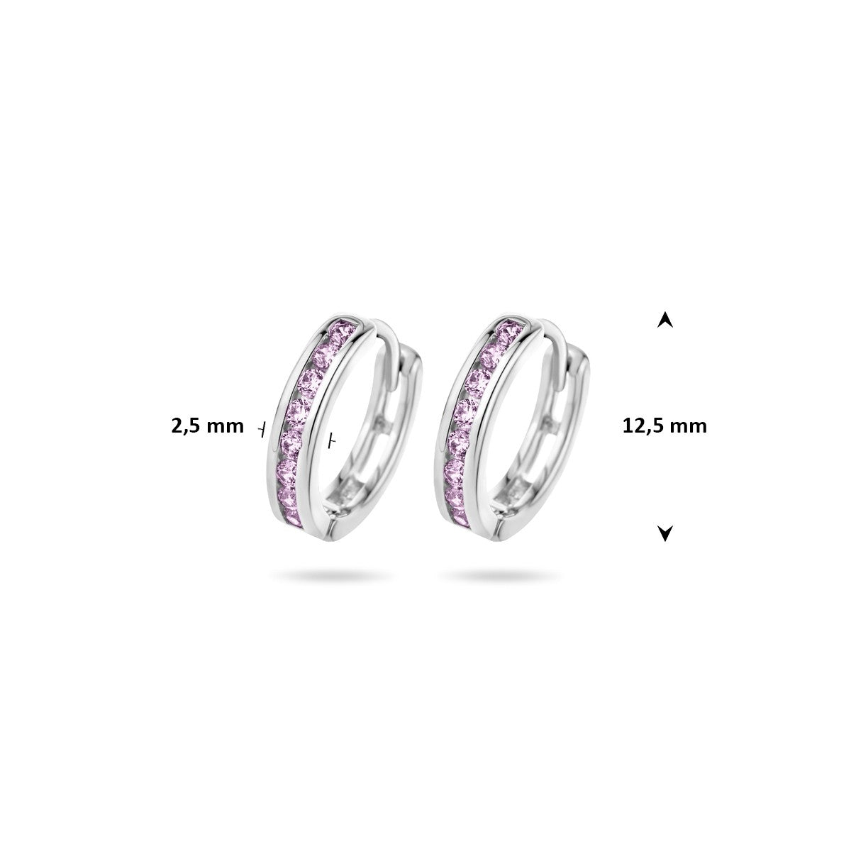 Oorbellen roze zirkonia 12,5 mm zilver