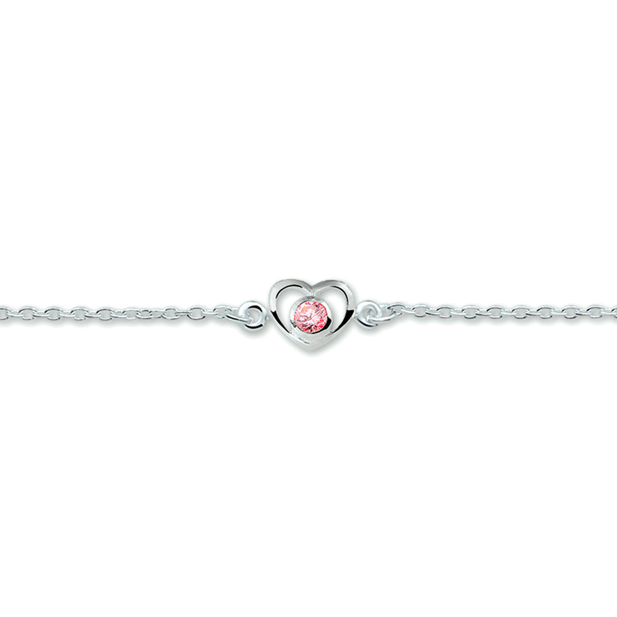 Armband hart en zirkonia 13 - 15 cm zilver gerhodineerd
