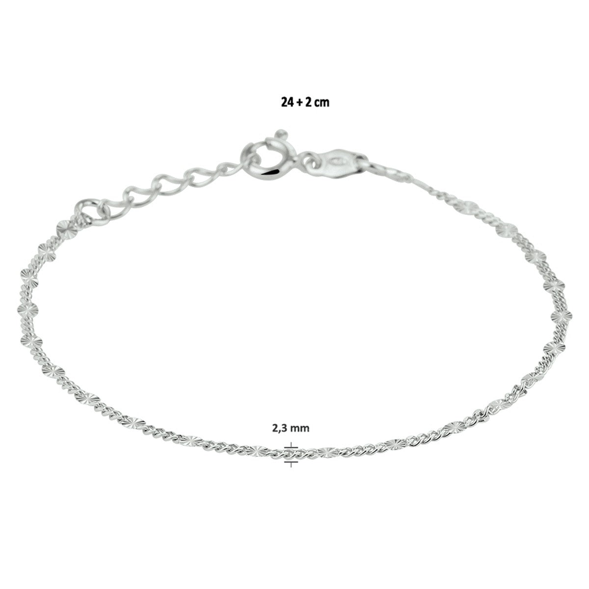 Zilver gerhodineerd enkelbandje 2,3 mm 24 + 2 cm 1329651 - PansiteNederland.nl