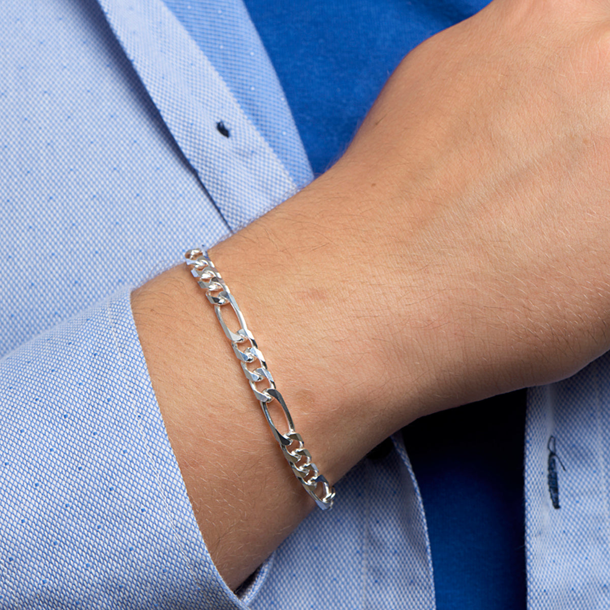 Armband figaro 6,0 mm 21 cm zilver gerhodineerd