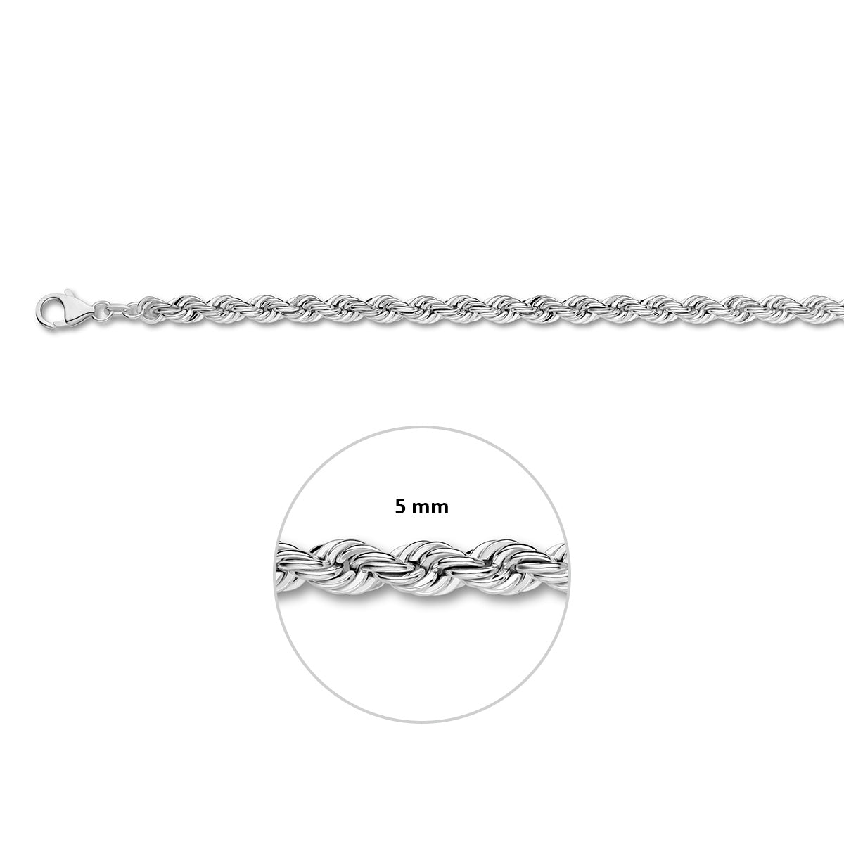 Armband koord massief 5,0 mm 19 cm zilver gerhodineerd