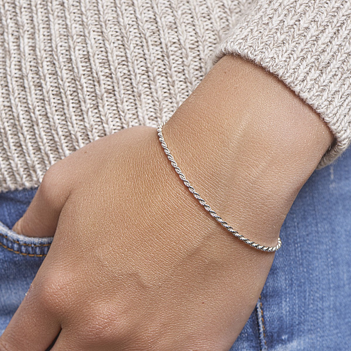 Armband koord gediamanteerd 1,9 mm gerhodineerd zilver – 1329720