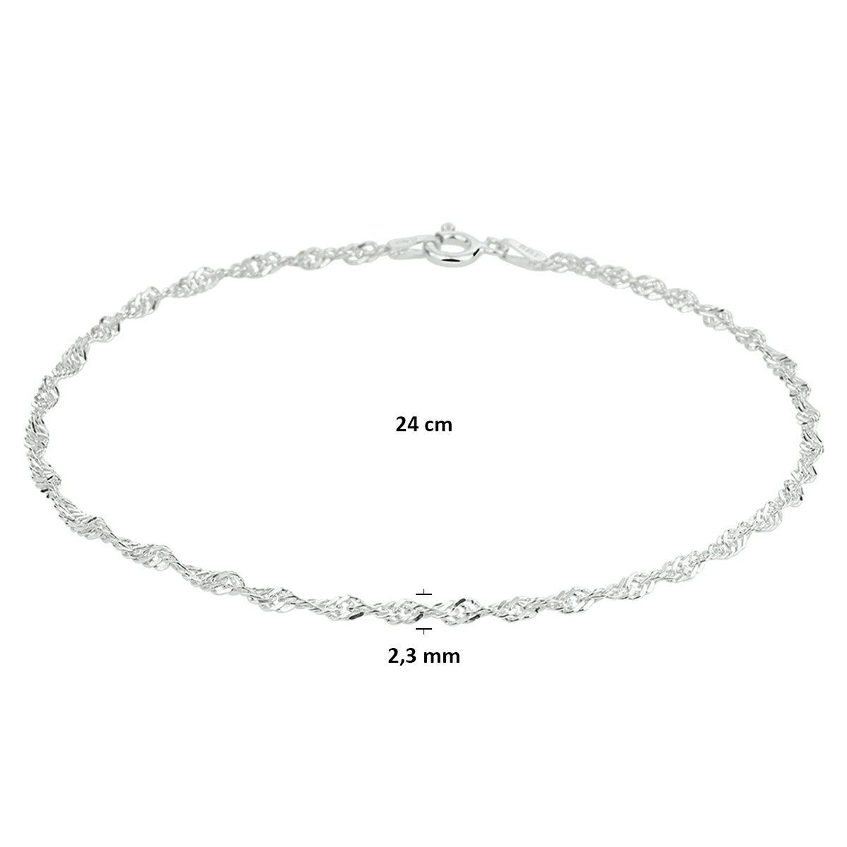 Enkelbandje singapore 2,3 mm 24 cm zilver