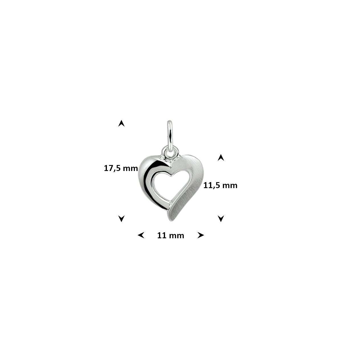 Hanger hart poli/mat gerhodineerd zilver 11,5 x 11 mm – 1329869