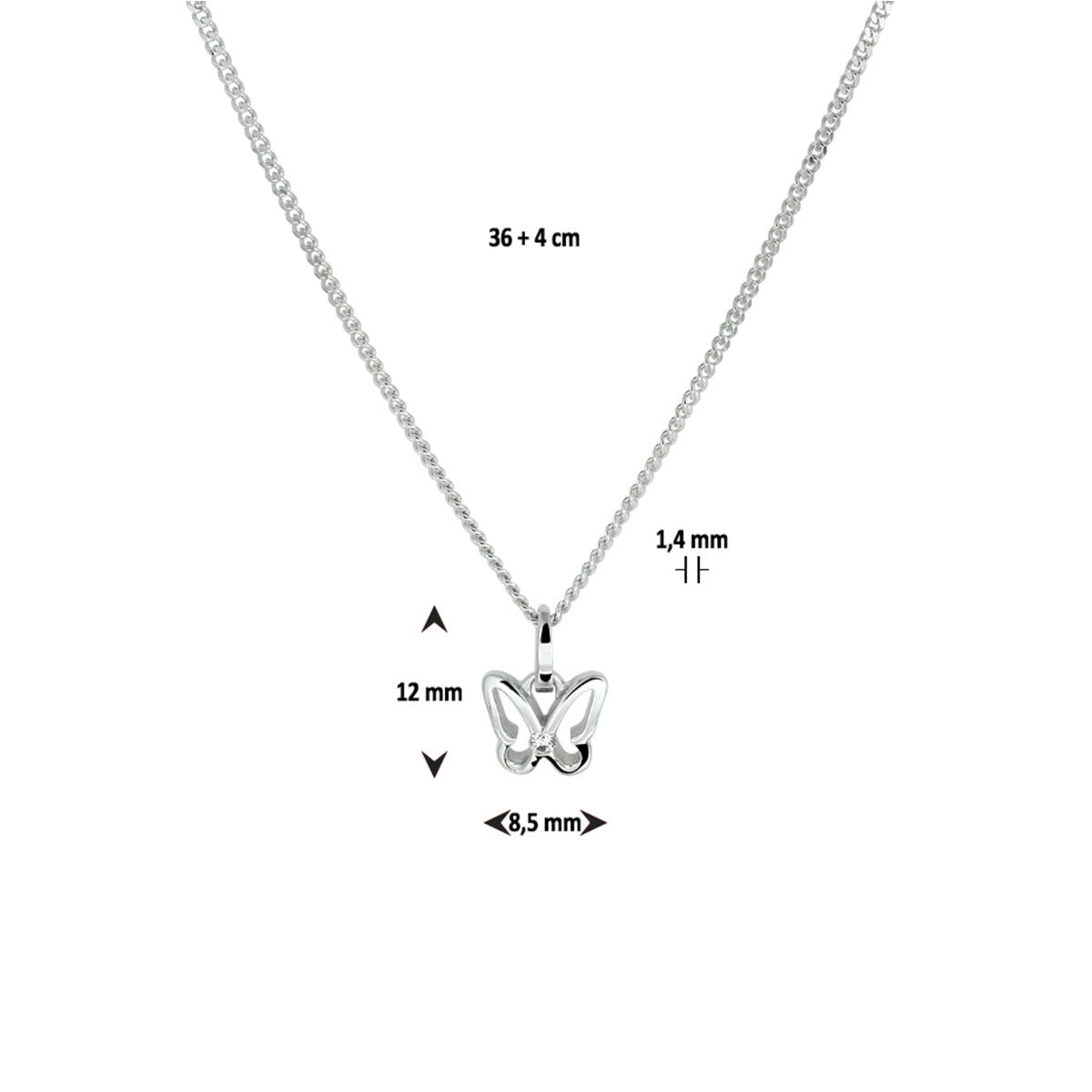 zilver gerhodineerd collier vlinder zirkonia 36 + 4 cm 1329934 - PansiteNederland.nl