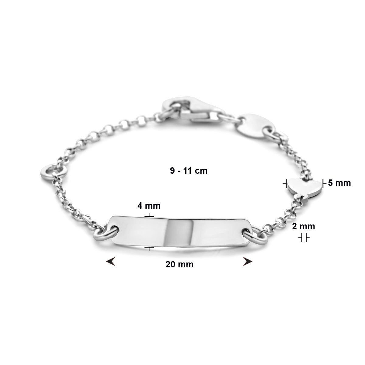 Zilver Gerhodineerd Graveerarmband Hart Plaat 4,0 mm 1329938 - PansiteNederland.nl