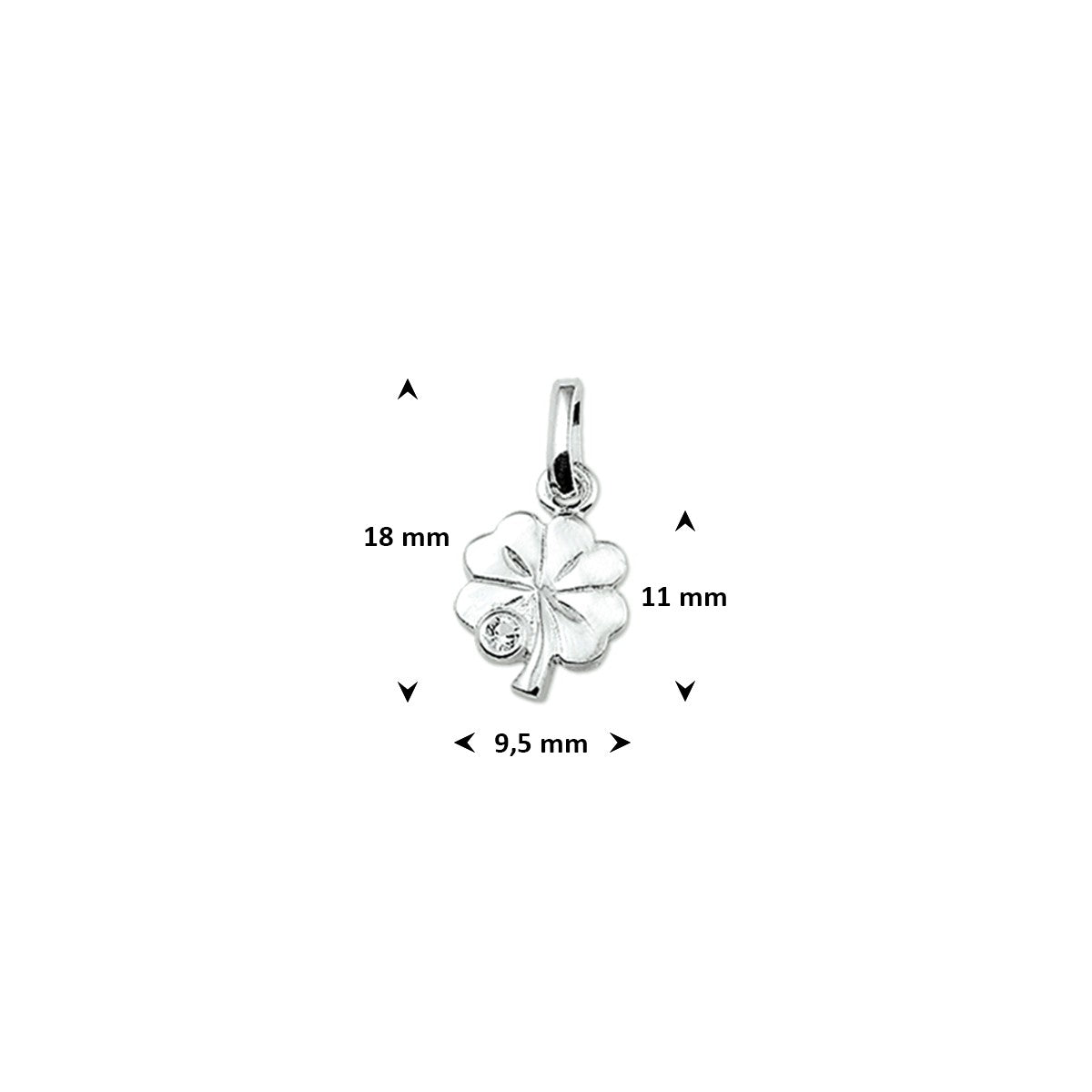 Hanger klavertje strass 11 mm zilver