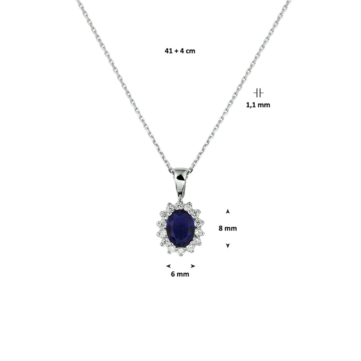 zilver gerhodineerd collier zirkonia en synth. saffier 41+4 cm 1330137 - PansiteNederland.nl