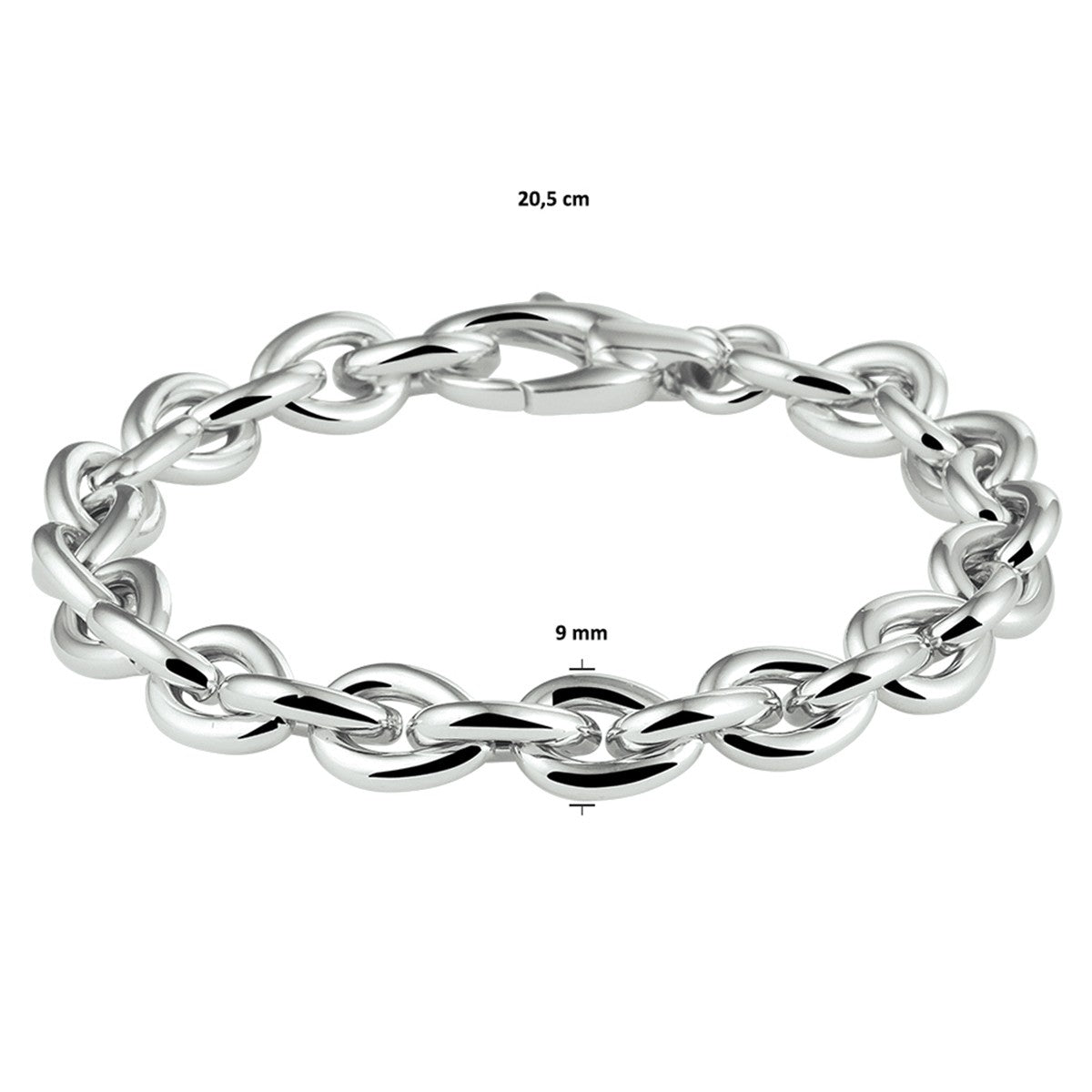 Zilver Gerhodineerd Armband 9 Mm 20,5 Cm 1330164 - PansiteNederland.nl