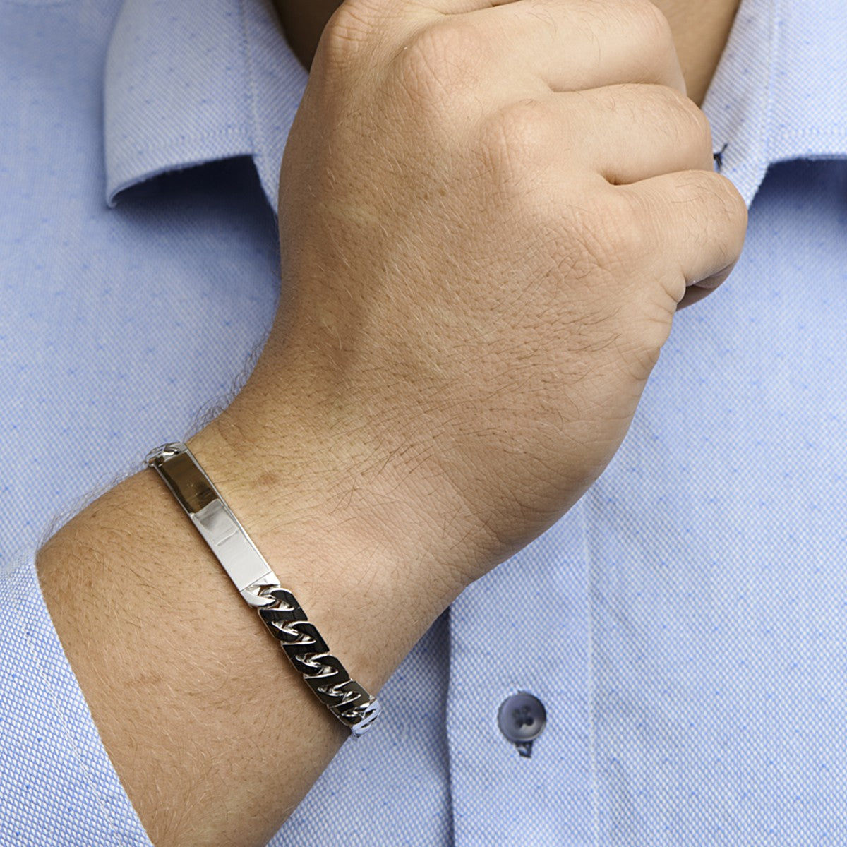 Zilver Gerhodineerd Graveerarmband Gourmette Plaat 8 mm 1330180 - PansiteNederland.nl