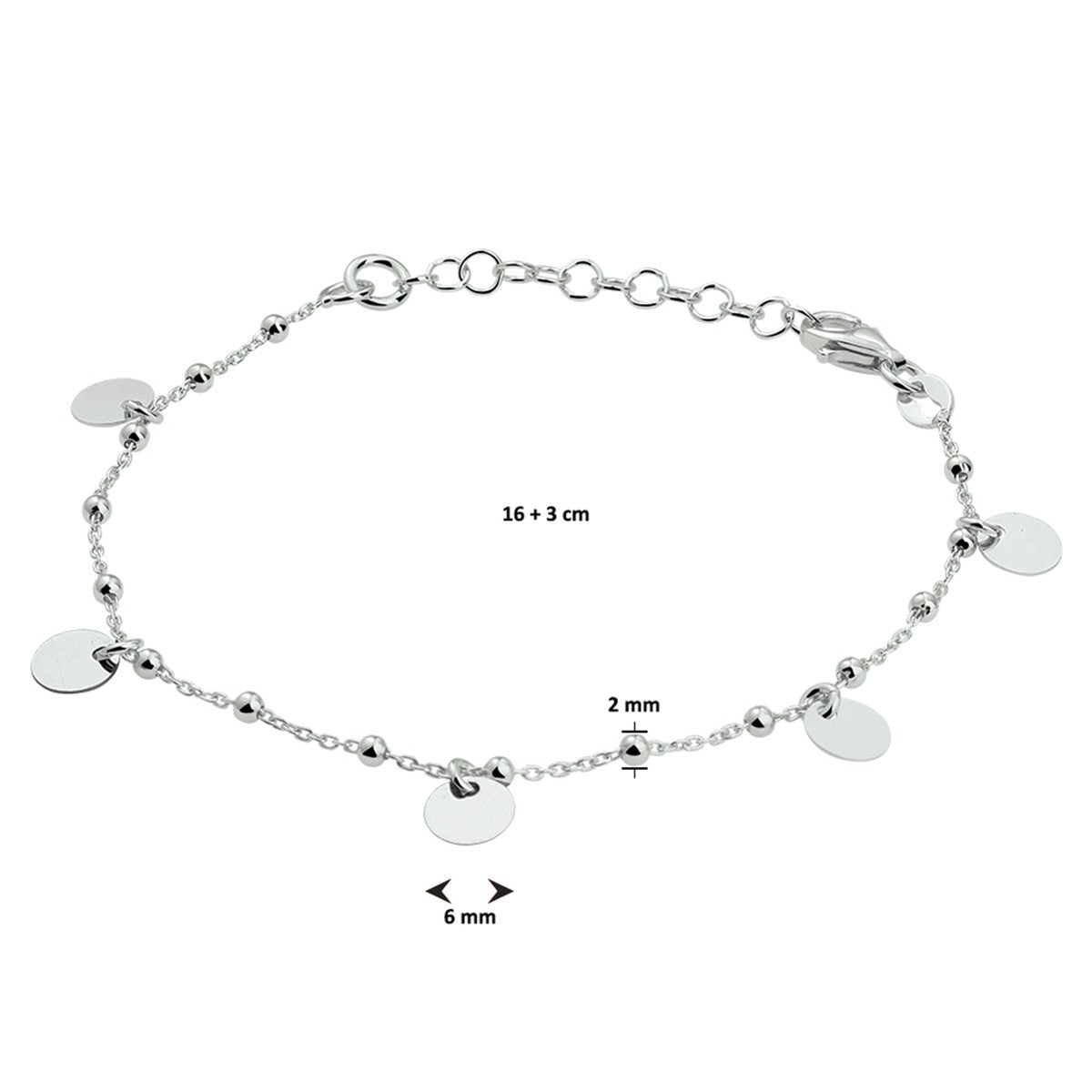Zilver Gerhodineerd Armband Rondjes 16 + 3 Cm 1330336 - PansiteNederland.nl