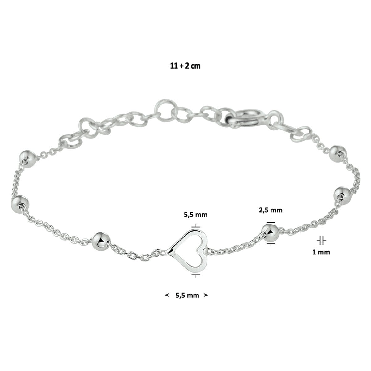 Zilver Gerhodineerd Armband Hart 9 + 2 Cm 1330485 - PansiteNederland.nl