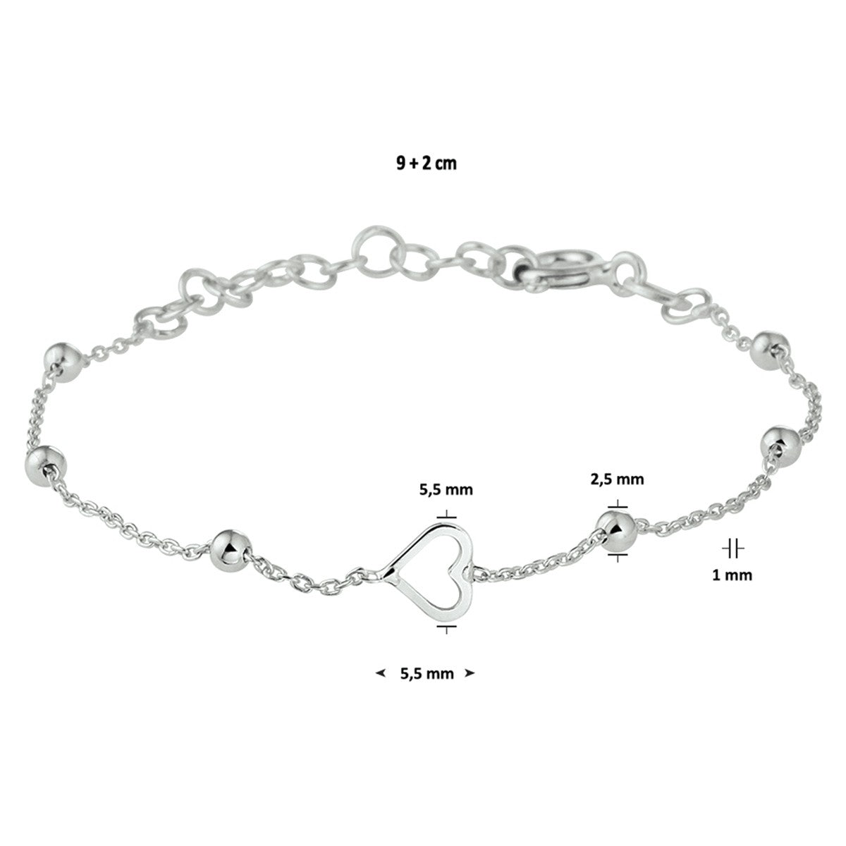 Zilver Gerhodineerd Armband Hart 9 + 2 Cm 1330485 - PansiteNederland.nl
