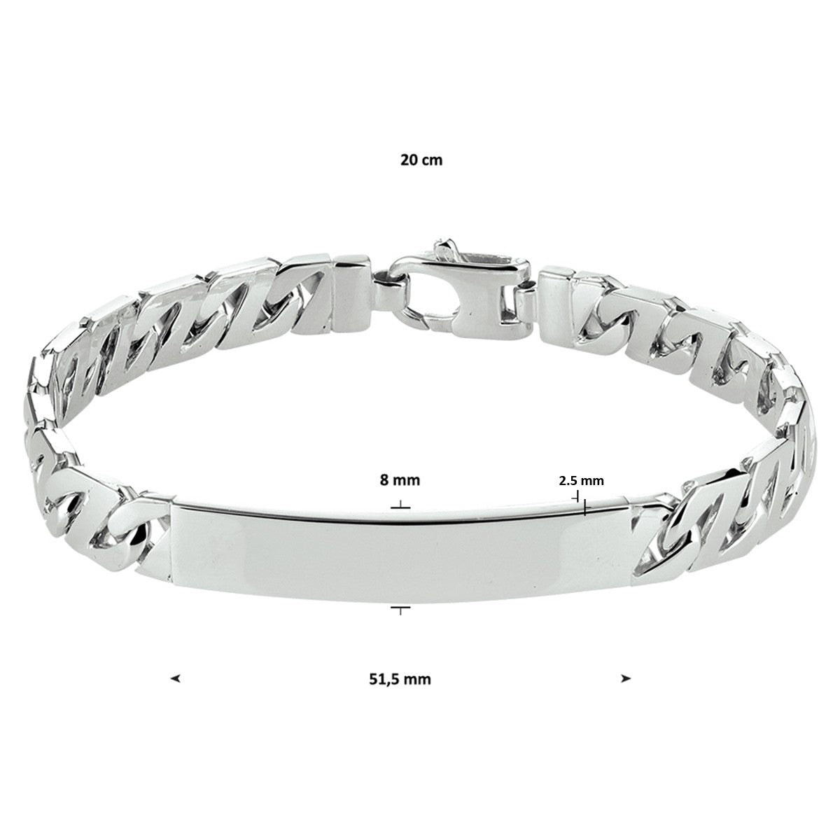 Zilver Gerhodineerd Graveerarmband Gourmette Plaat 8 mm 1330180 - PansiteNederland.nl