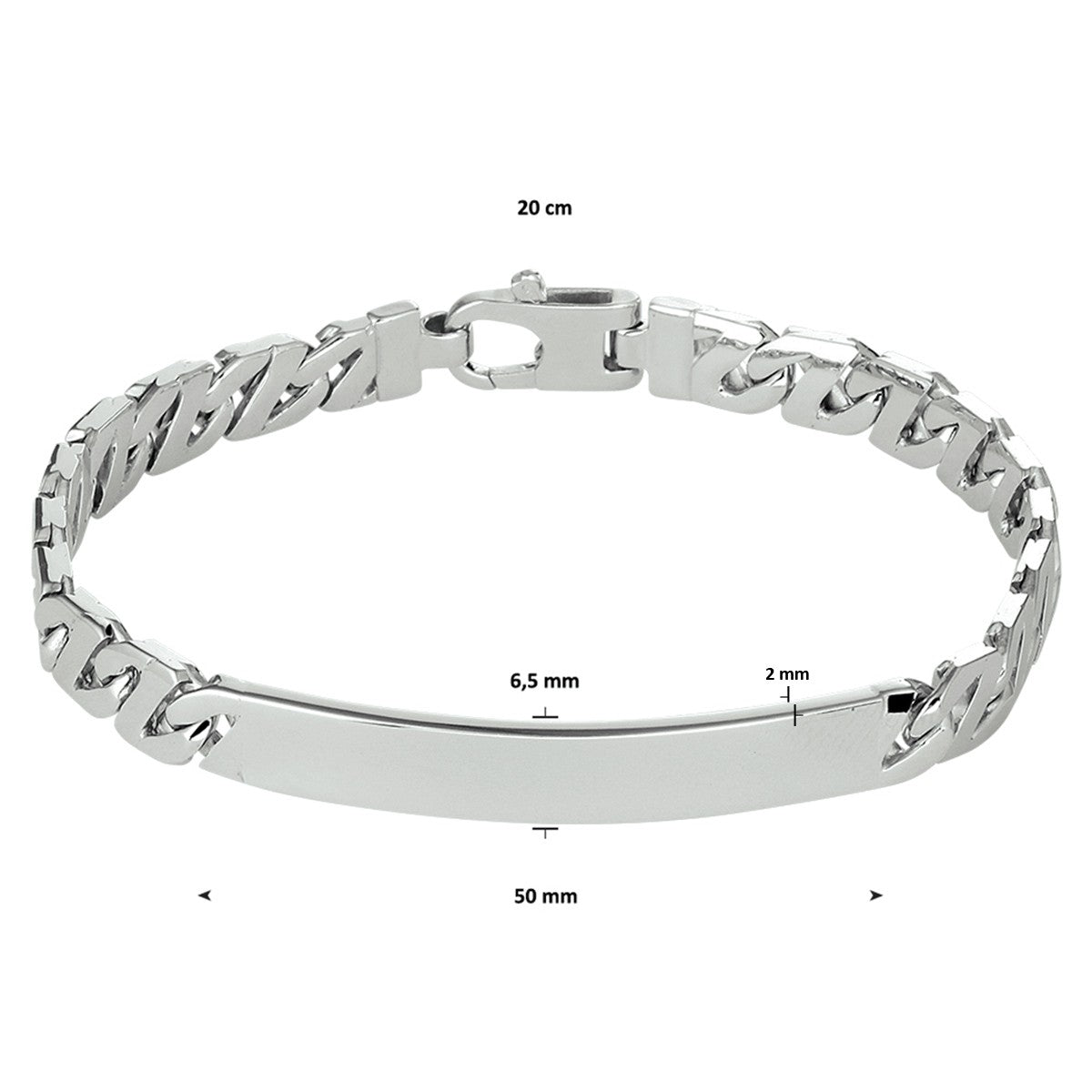 graveerarmband gourmette plaat 6,5 mm zilver gerhodineerd - PansiteNederland.nl
