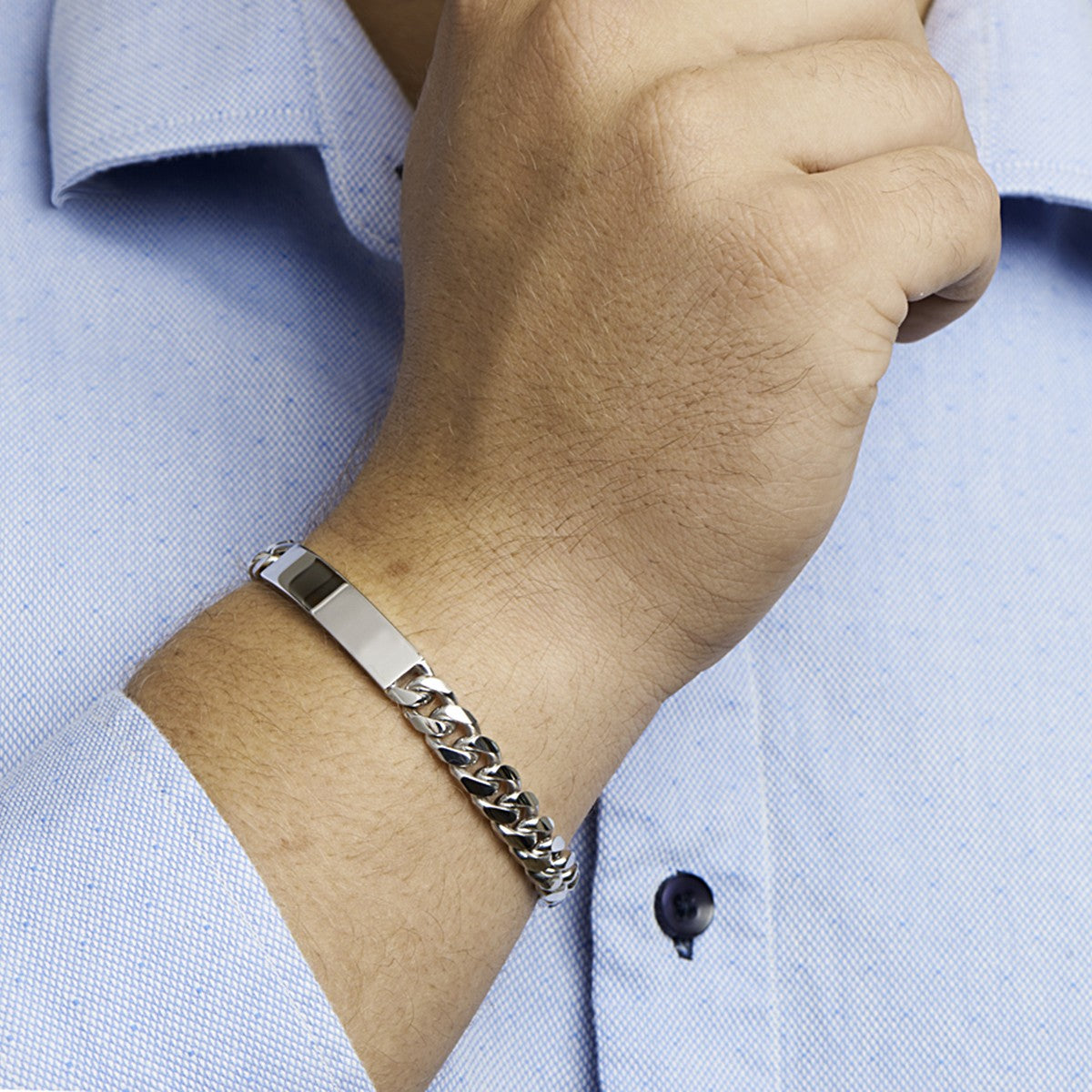 Zilver Gerhodineerd Graveerarmband Gourmette 6-Zijdes Geslepen Plaat 8,5 Mm 21 Cm 1330515 - PansiteNederland.nl