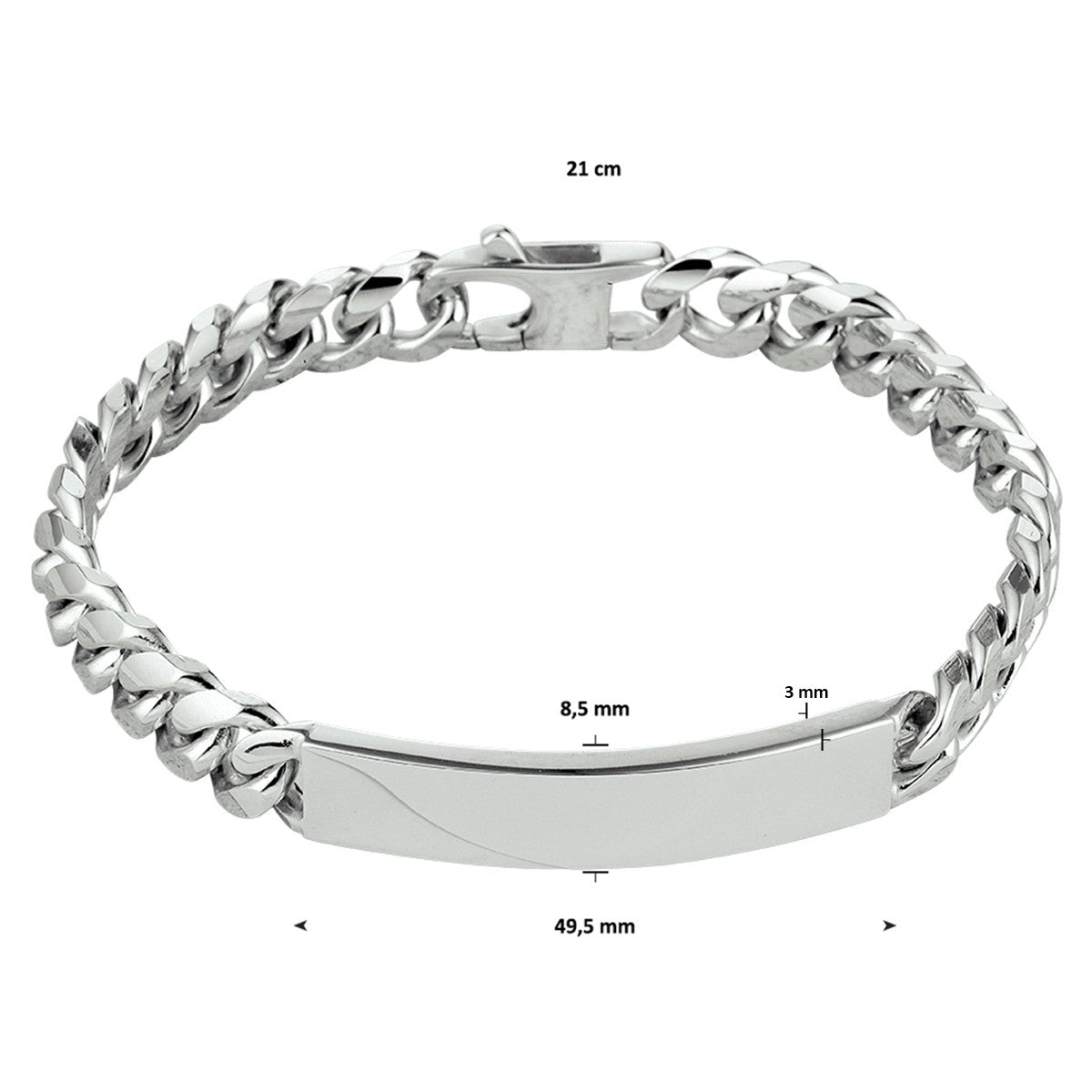 Zilver Gerhodineerd Graveerarmband Gourmette 6-Zijdes Geslepen Plaat 8,5 Mm 21 Cm 1330515 - PansiteNederland.nl