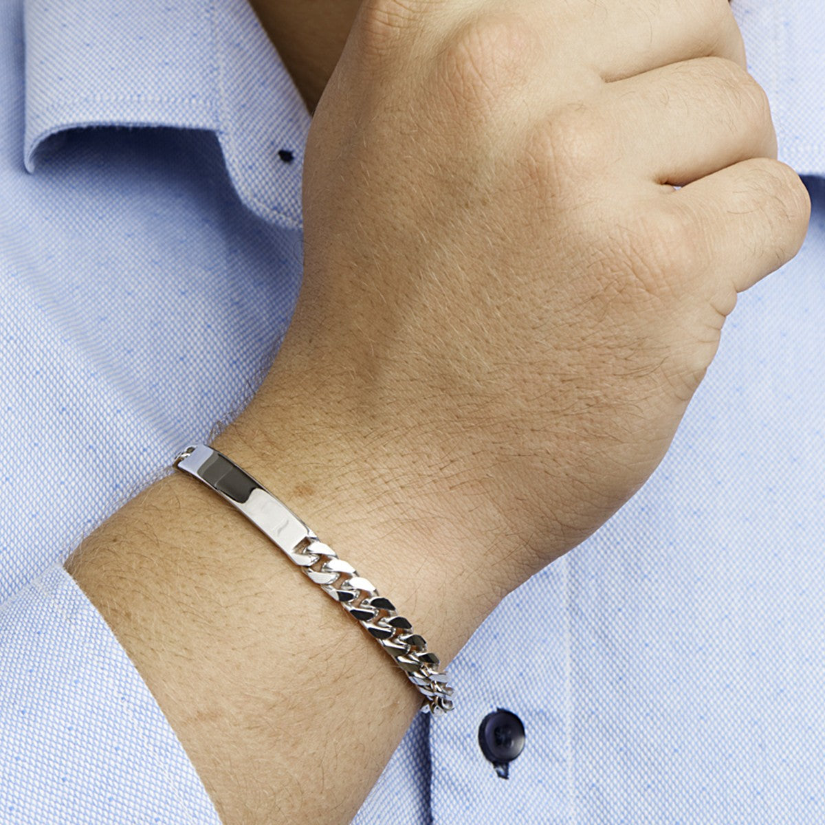 Zilver Gerhodineerd Graveerarmband Gourmette 6-Zijdes Geslepen Plaat 7,0 Mm 20,5 Cm 1330516 - PansiteNederland.nl