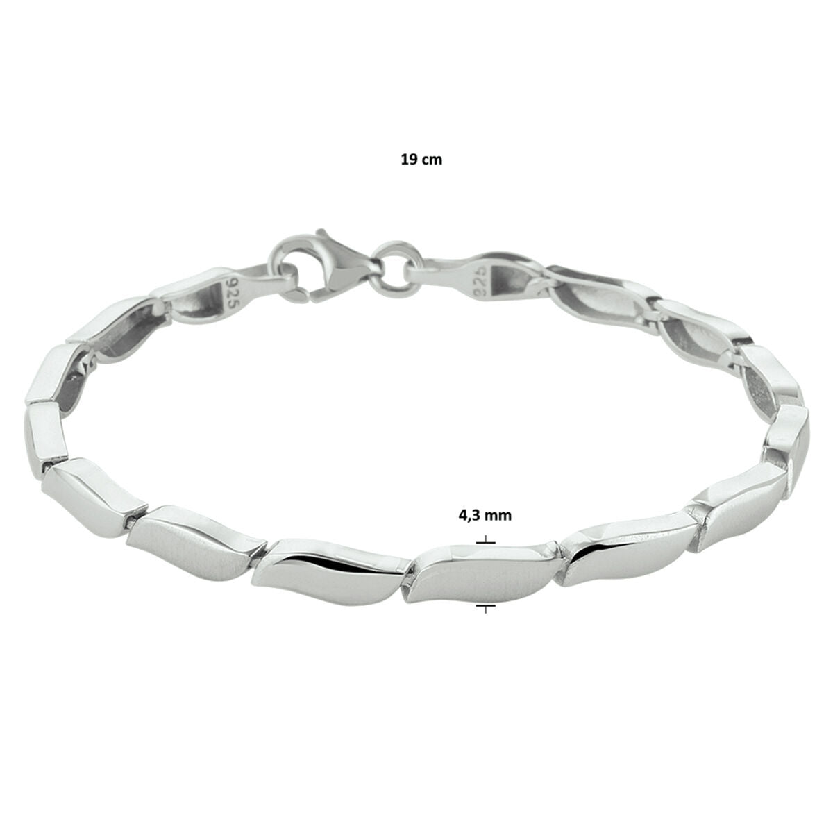 Zilveren armband poli/mat 4,3 mm 19 cm - 1331936