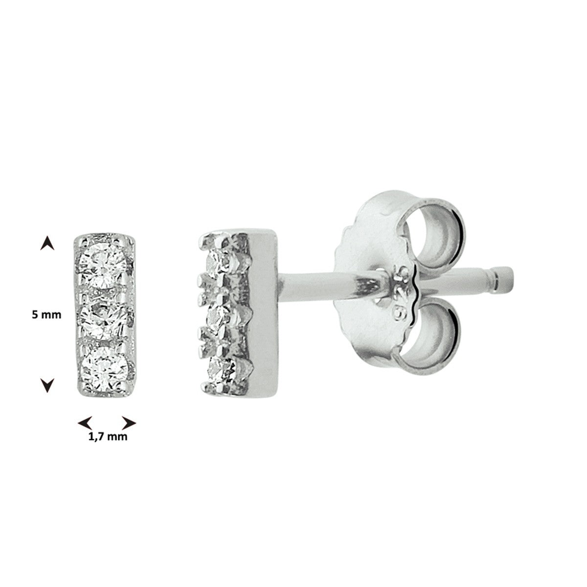 Zilver Gerhodineerd Oorknoppen Balkje Zirkonia 1331972 - PansiteNederland.nl