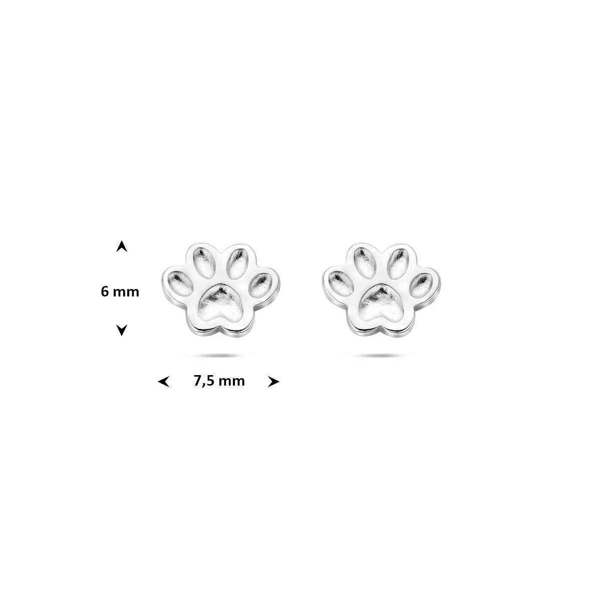 Oorbellen hondenpoot 6 mm zilver