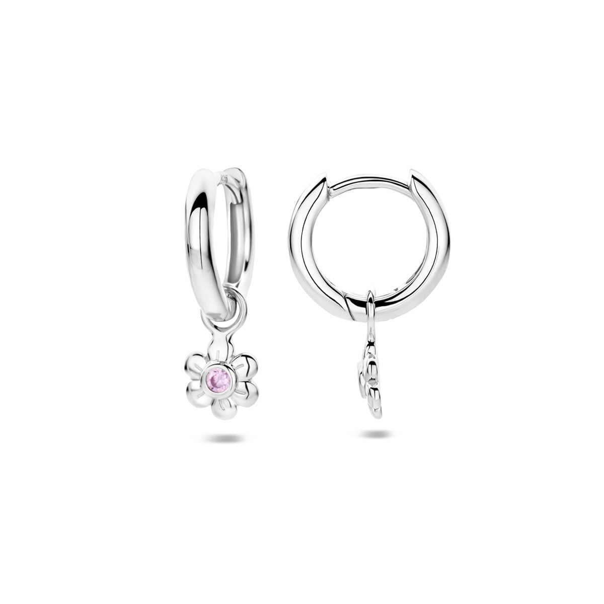 Oorbellen bloem roze zirkonia 12 mm zilver