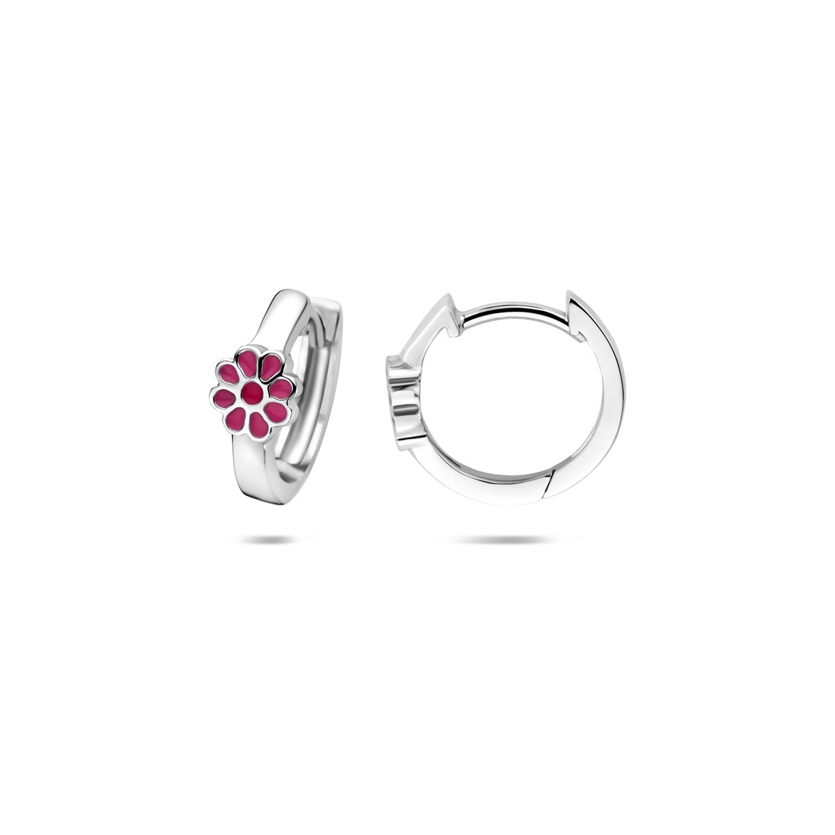 Oorbellen bloem emaille 12 mm zilver